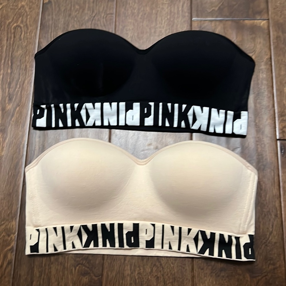 Bundle of 2 Victoria’s Secret PINK Strapless Push Up Bras Size Medium